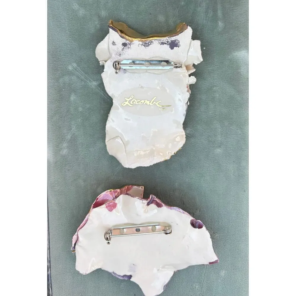 Amy Lacombe Vitage Abstract Ceramic Clay Brooch Jewelry 80'-90' 24K Gold